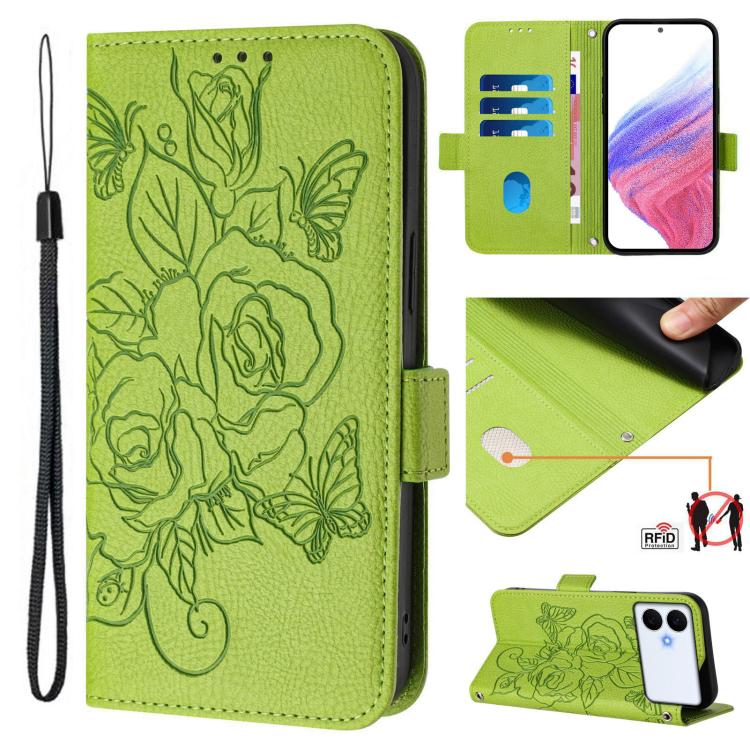 Embossed Rose RFID Anti-theft Leather Phone Case