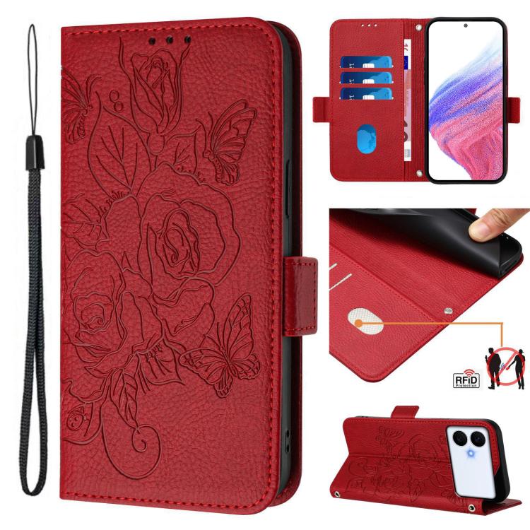 Embossed Rose RFID Anti-theft Leather Phone Case