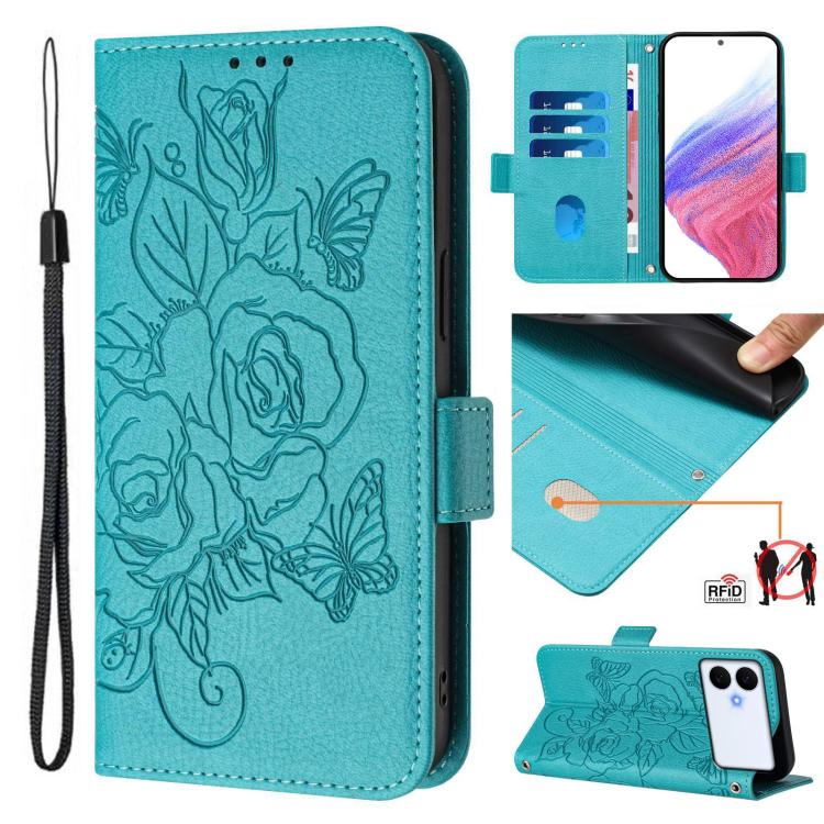 Embossed Rose RFID Anti-theft Leather Phone Case
