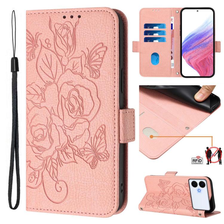 Embossed Rose RFID Anti-theft Leather Phone Case