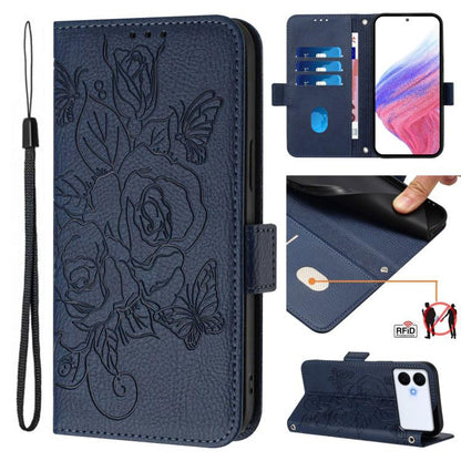 Embossed Rose RFID Anti-theft Leather Phone Case