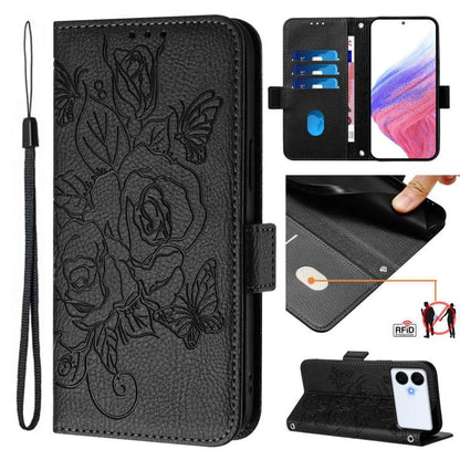 Embossed Rose RFID Anti-theft Leather Phone Case
