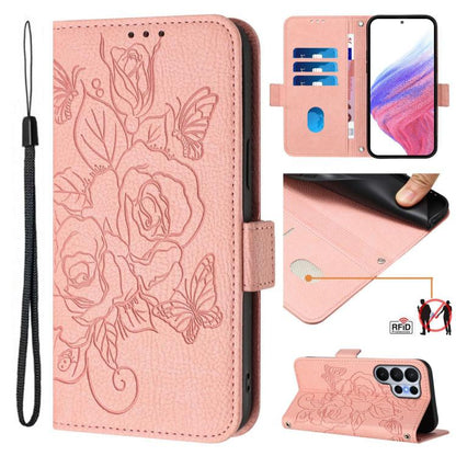 Embossed Rose RFID Anti-theft Leather Phone Case