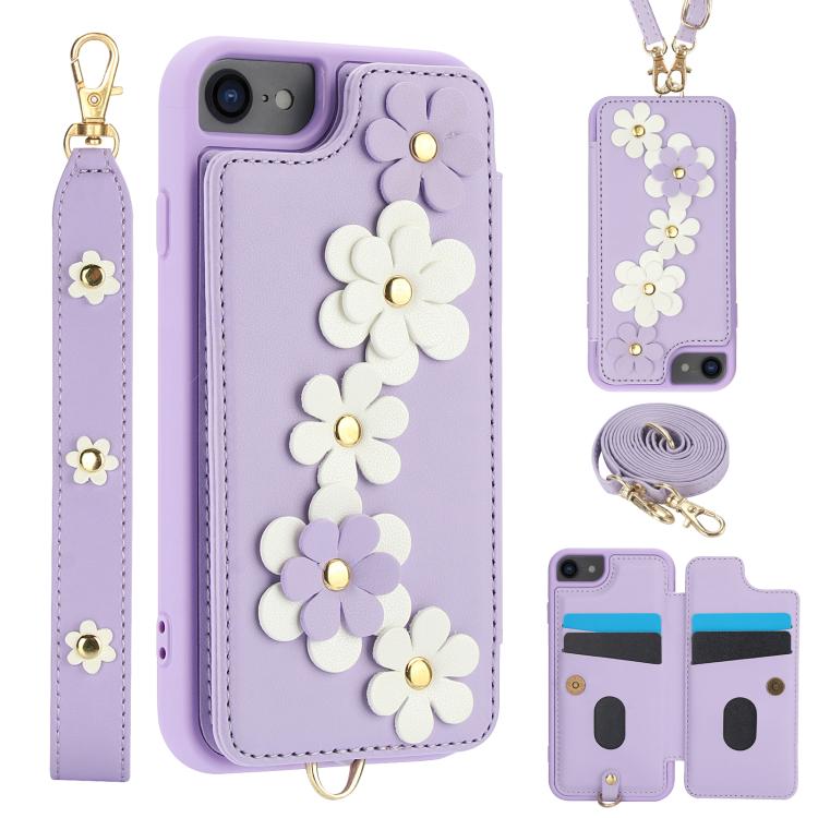 Crossbody Flower Pattern Leather Phone Case
