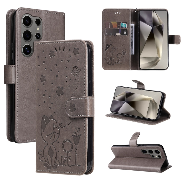 Cat and Bee Embossed Flip Leather Phone Case