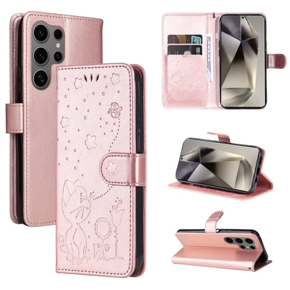 Cat and Bee Embossed Flip Leather Phone Case