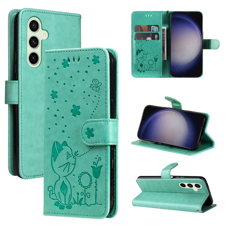 Cat and Bee Embossed Flip Leather Phone Case