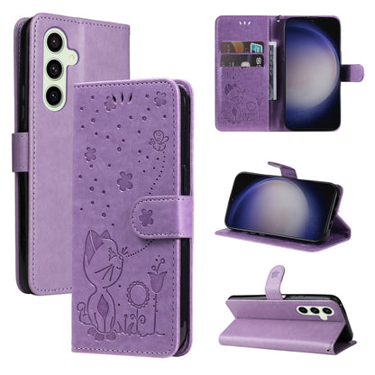 Cat and Bee Embossed Flip Leather Phone Case