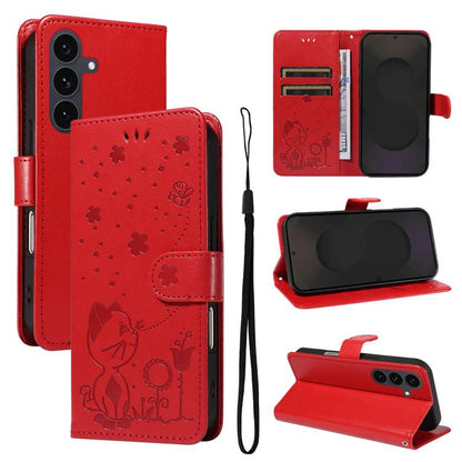 Cat and Bee Embossed Flip Leather Phone Case