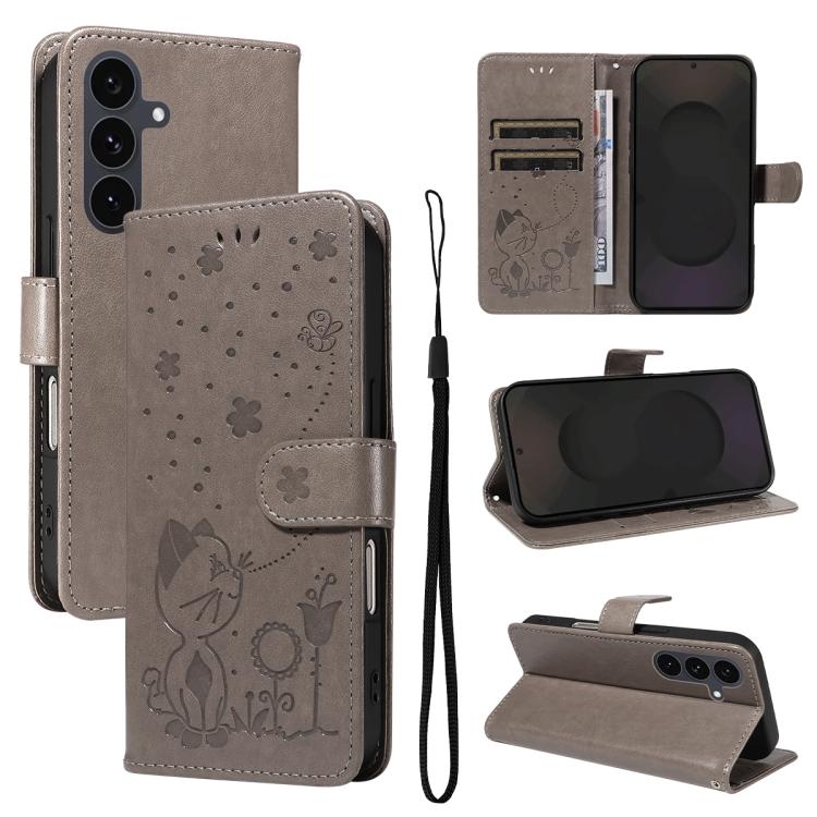 Cat and Bee Embossed Flip Leather Phone Case