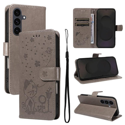Cat and Bee Embossed Flip Leather Phone Case