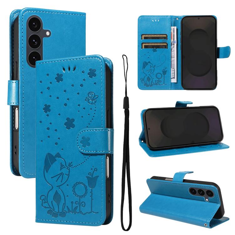 Cat and Bee Embossed Flip Leather Phone Case