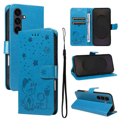 Cat and Bee Embossed Flip Leather Phone Case