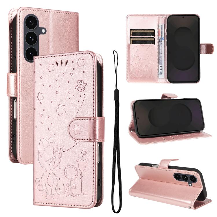 Cat and Bee Embossed Flip Leather Phone Case