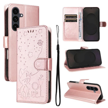 Cat and Bee Embossed Flip Leather Phone Case