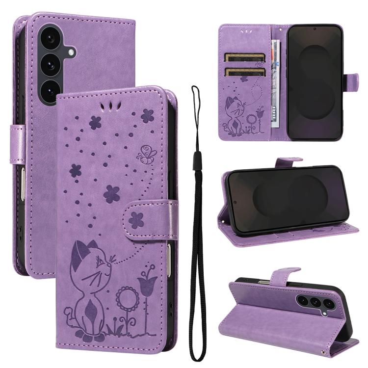 Cat and Bee Embossed Flip Leather Phone Case