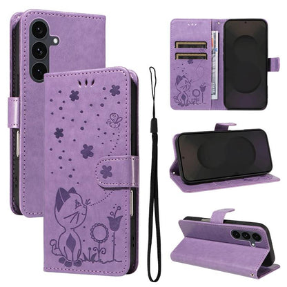 Cat and Bee Embossed Flip Leather Phone Case