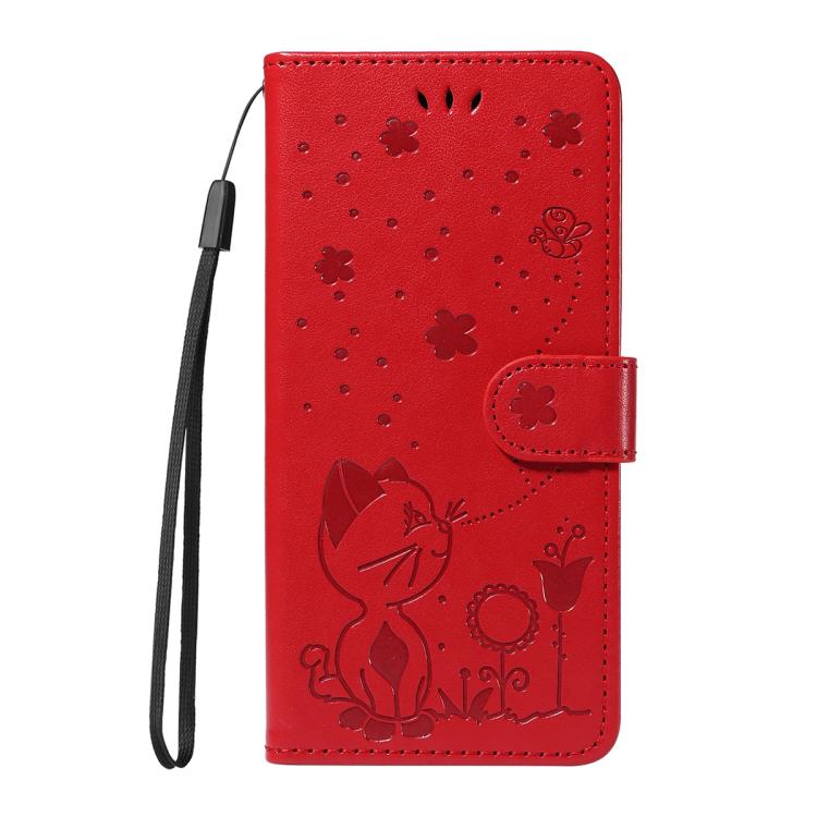 Cat and Bee Embossed Flip Leather Phone Case