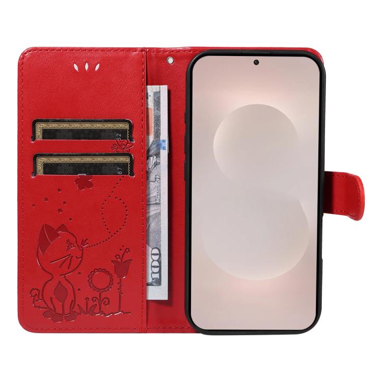 Cat and Bee Embossed Flip Leather Phone Case