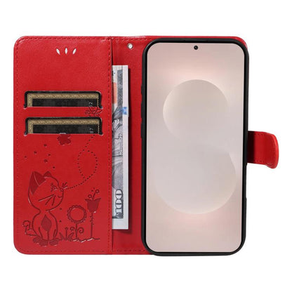 Cat and Bee Embossed Flip Leather Phone Case