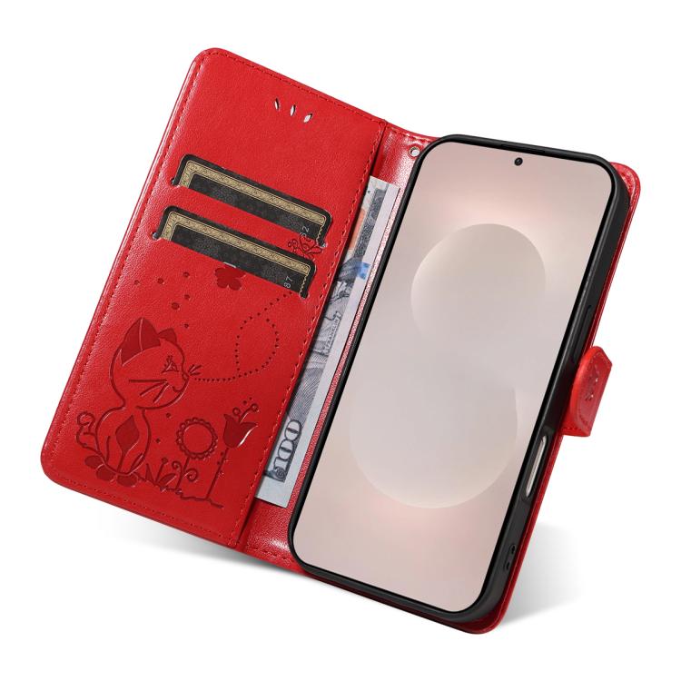 Cat and Bee Embossed Flip Leather Phone Case