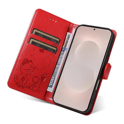 Cat and Bee Embossed Flip Leather Phone Case