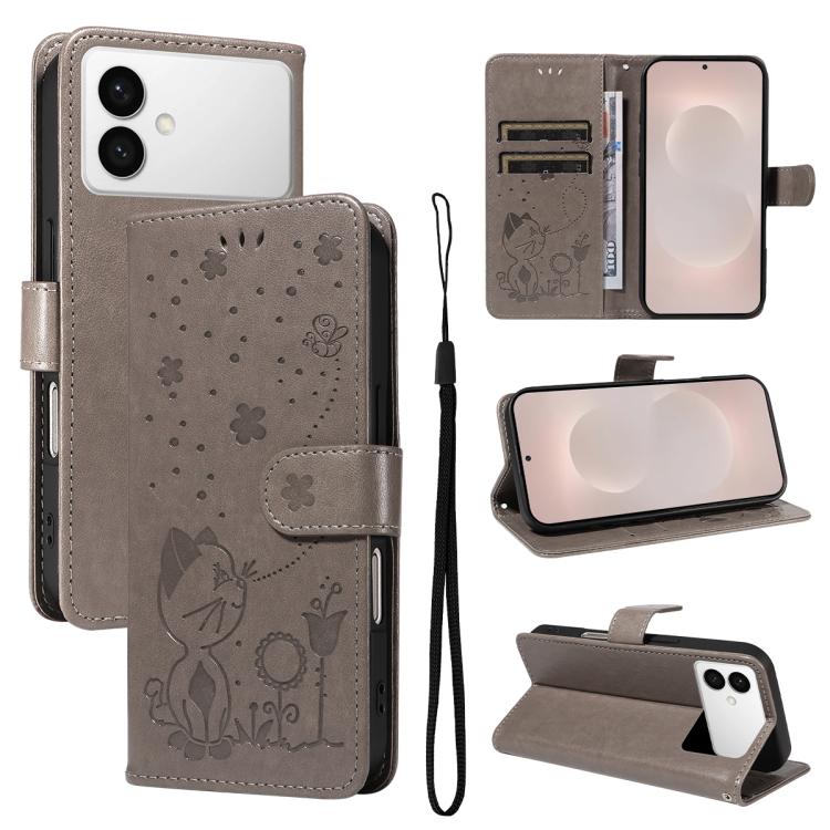 Cat and Bee Embossed Flip Leather Phone Case