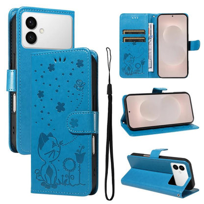 Cat and Bee Embossed Flip Leather Phone Case