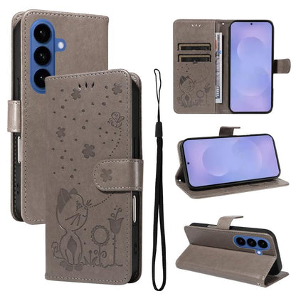 Cat and Bee Embossed Flip Leather Phone Case