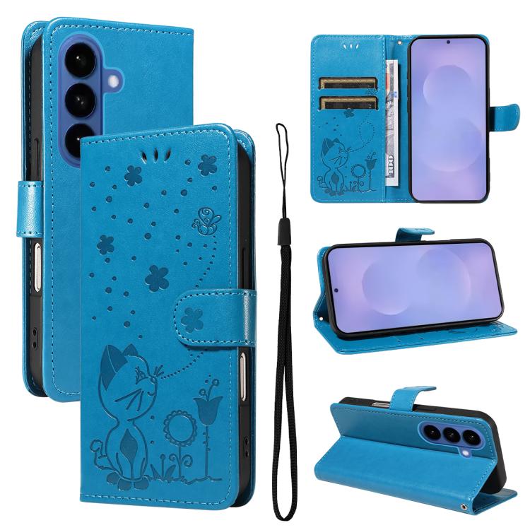 Cat and Bee Embossed Flip Leather Phone Case