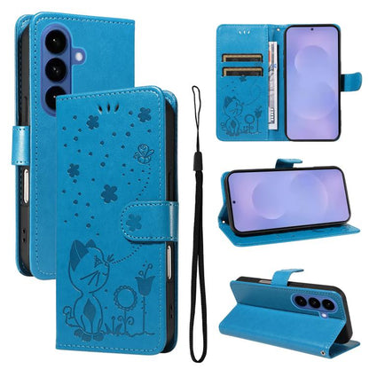 Cat and Bee Embossed Flip Leather Phone Case