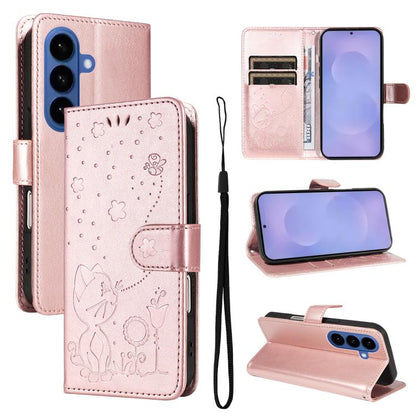 Cat and Bee Embossed Flip Leather Phone Case