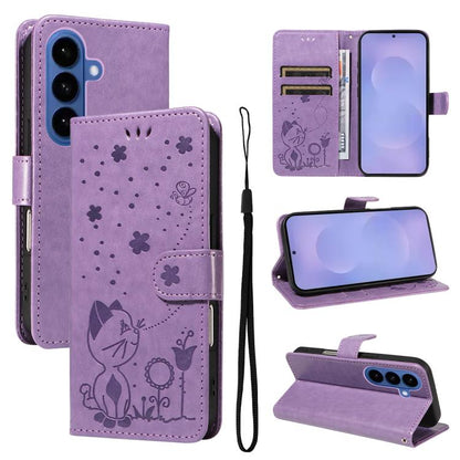 Cat and Bee Embossed Flip Leather Phone Case