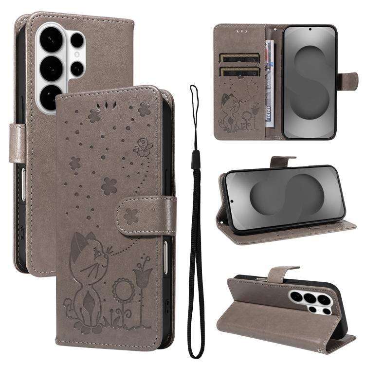 Cat and Bee Embossed Flip Leather Phone Case