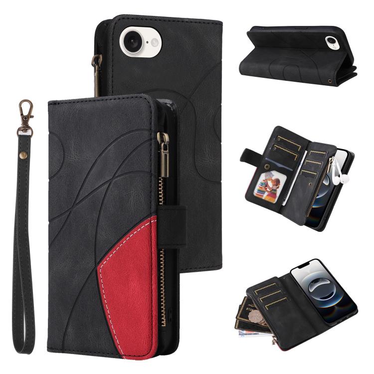 Dual-color 9 Card Slots Zipper Wallet Leather Phone Case