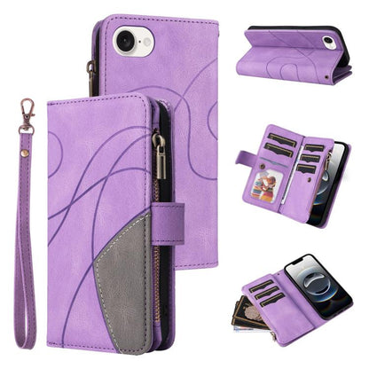 Dual-color 9 Card Slots Zipper Wallet Leather Phone Case