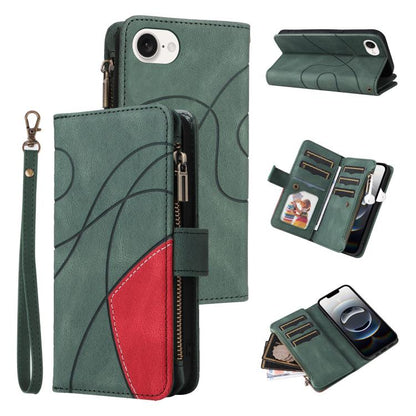 Dual-color 9 Card Slots Zipper Wallet Leather Phone Case