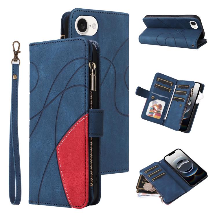 Dual-color 9 Card Slots Zipper Wallet Leather Phone Case