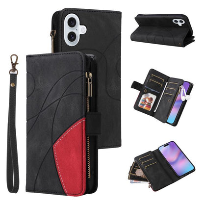 Dual-color 9 Card Slots Zipper Wallet Leather Phone Case