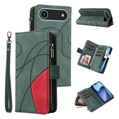Dual-color 9 Card Slots Zipper Wallet Leather Phone Case