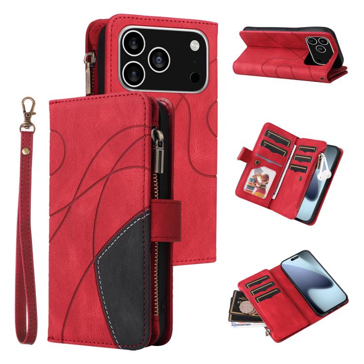 Dual-color 9 Card Slots Zipper Wallet Leather Phone Case