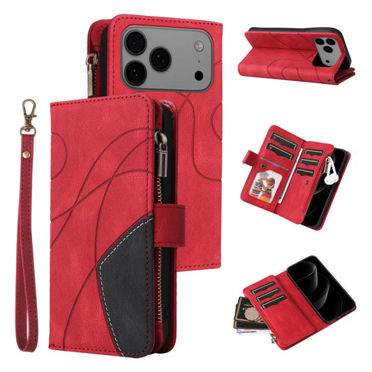 Dual-color 9 Card Slots Zipper Wallet Leather Phone Case