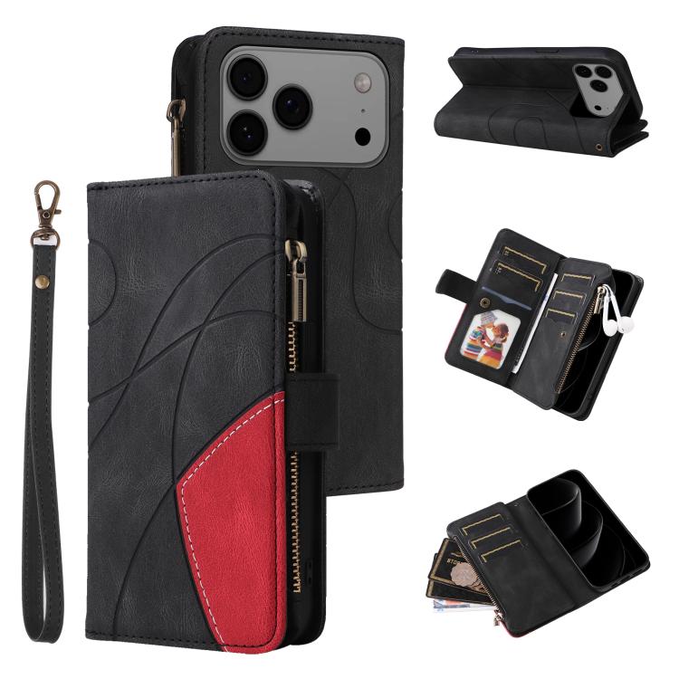 Dual-color 9 Card Slots Zipper Wallet Leather Phone Case