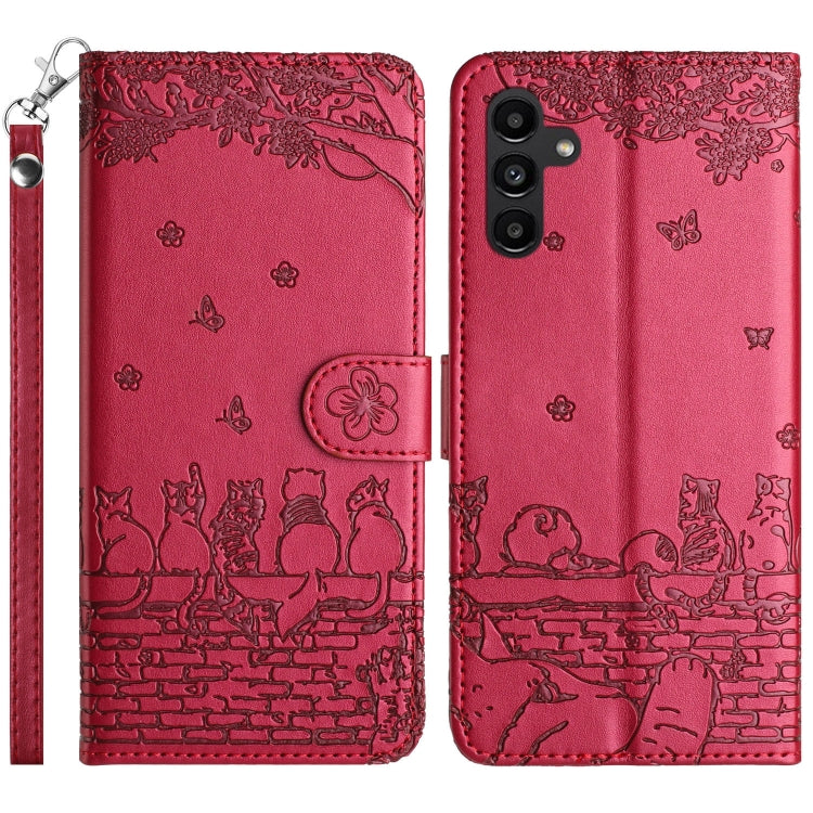 Cat Embossing Pattern Leather Phone Case with Lanyard