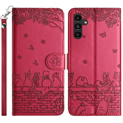 Cat Embossing Pattern Leather Phone Case with Lanyard