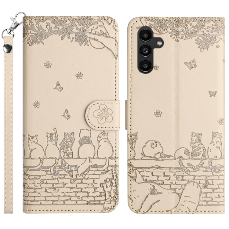 Cat Embossing Pattern Leather Phone Case with Lanyard