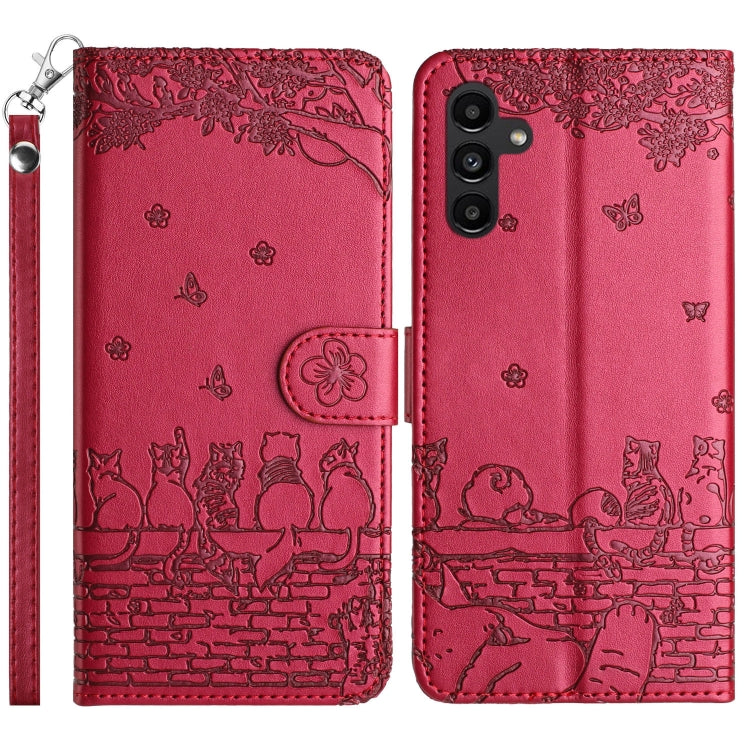 Cat Embossing Pattern Leather Phone Case with Lanyard