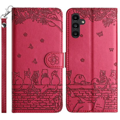 Cat Embossing Pattern Leather Phone Case with Lanyard