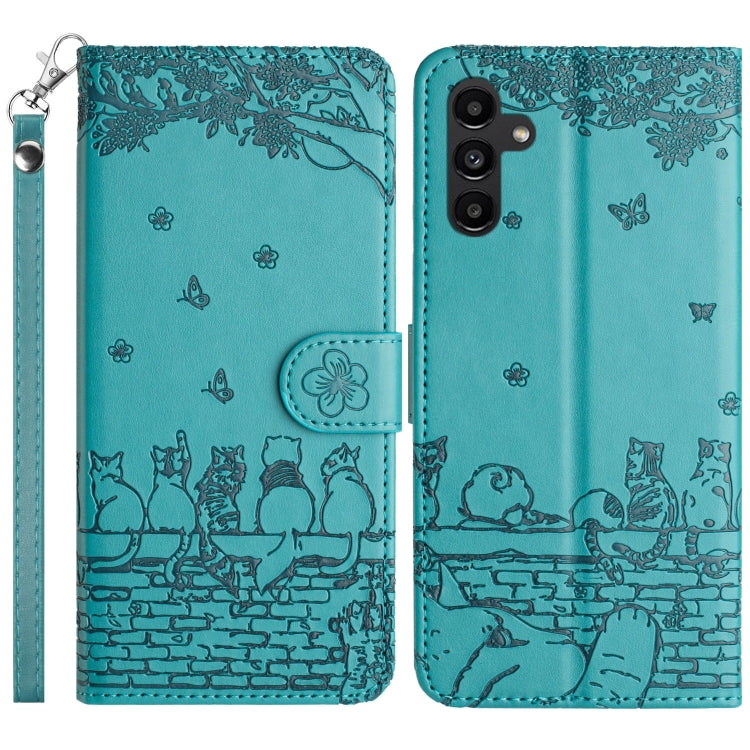 Cat Embossing Pattern Leather Phone Case with Lanyard