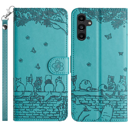 Cat Embossing Pattern Leather Phone Case with Lanyard